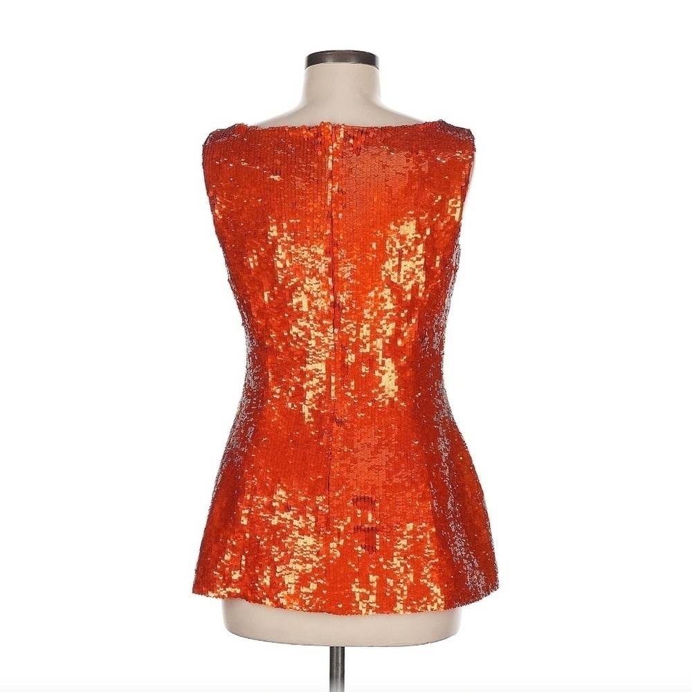 Escada 'Norelian' Orange Silk Fully Sequined Mini Abstract Cut Out Dress Size 8 - Picture 2 of 4